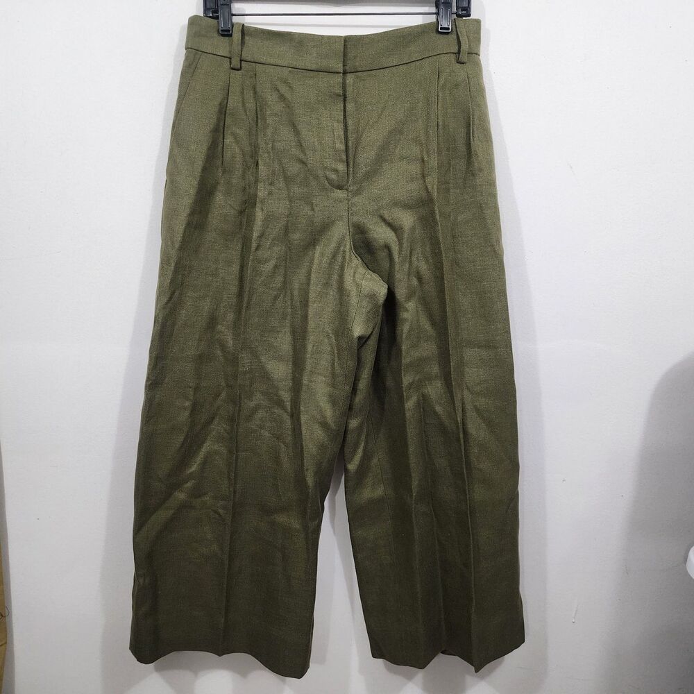 J.Crew Vintage 90s Cropped Wide-leg Pleated Linen Trouser Pant Olive Womens 12